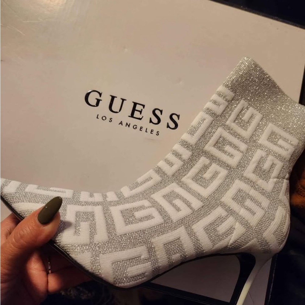 GUESS Silver and White Ankle Boots